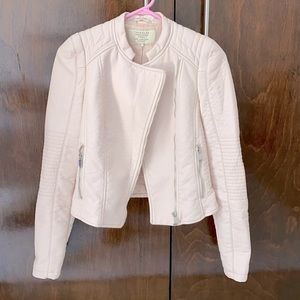 Zara Baby Pink Vegan Leather Moto Jacket